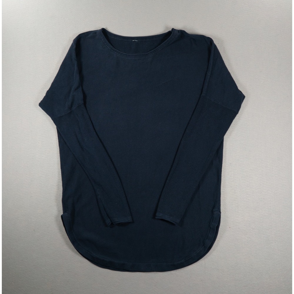Lululemon Navy Blue 100% Cotton Knit Long Sleeve‎ Sweater Curved Hem Womens